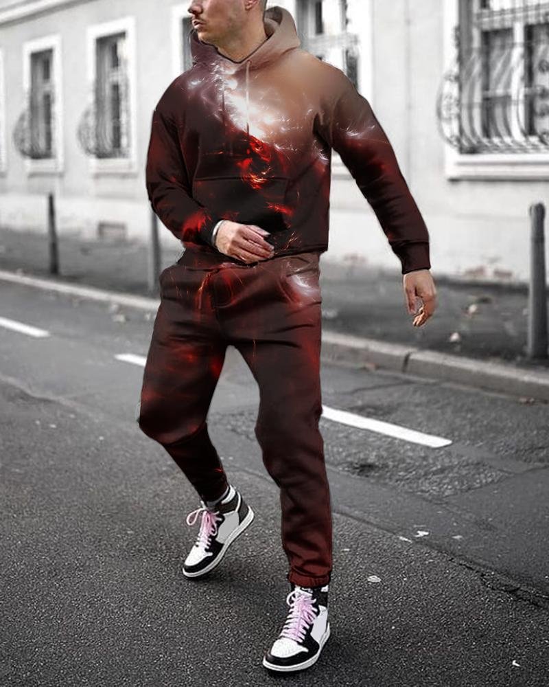 Men's Fashion Red Abstract Printing Long-sleeved Suit