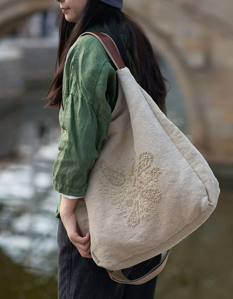 Embroidery Large Capacity Canvas Shoulder Bag
