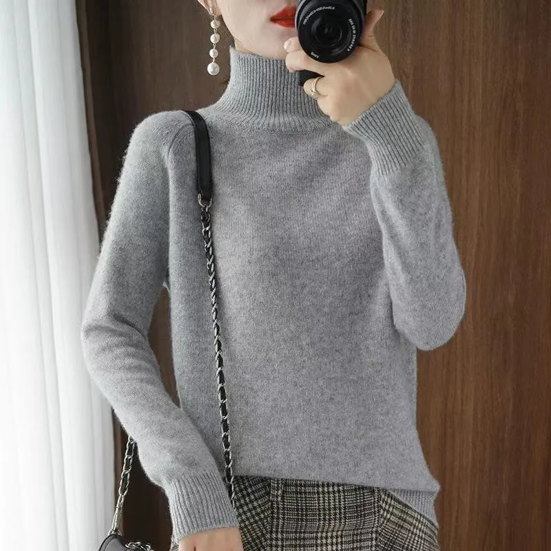 Turtleneck Cashmere Sweaters Women Autumn Winter Solid Casual  Bottoming Jumpers Female Long Sleeve Thick Knitted Slim Pullovers