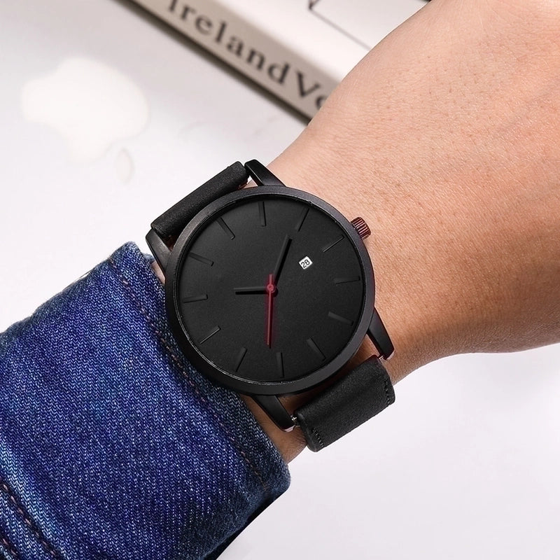 Simple Big Watch Men’s Fashion Matte Belt Quartz Watch Calendar Men’s Sports Watch