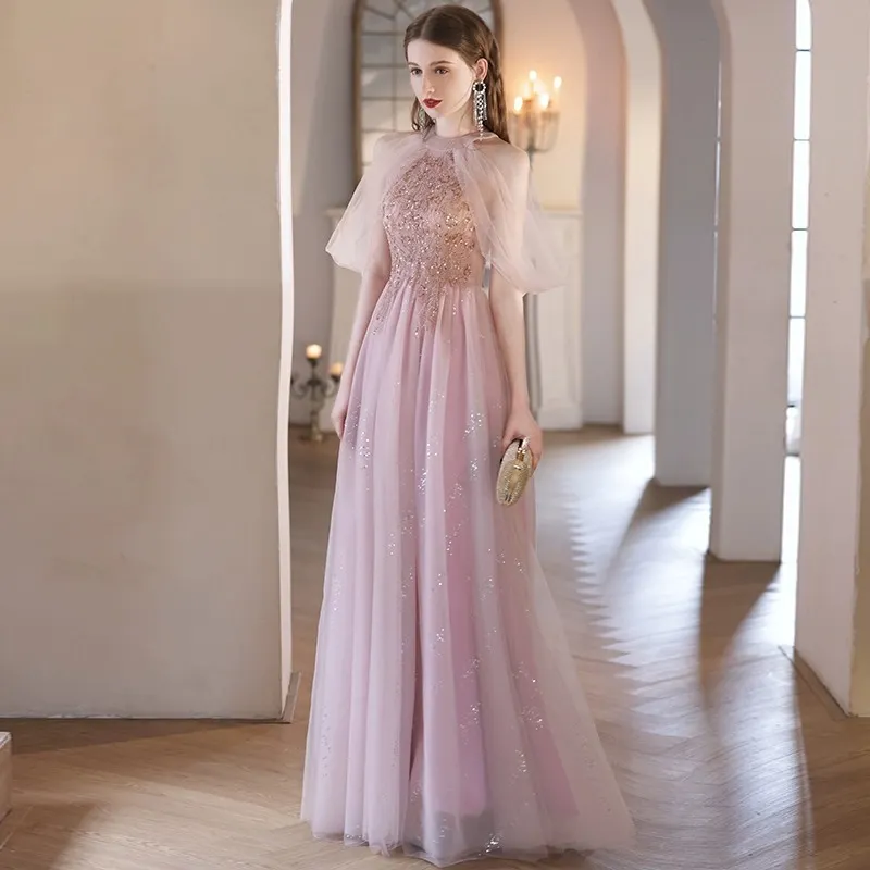 Brownm Super Fairy Evening Dress Female Pink Host High-End Light Luxury Birthday Ceremony Senior Small Banquet Dress