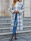 Stylish Plain Striped Notched Collar Long Sleeves Loose Woolen Outerwear