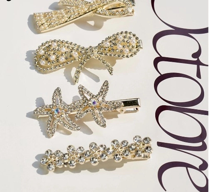 Fashion Starfish Flower Bow Knot Alloy Plating Inlay Rhinestones Hair Clip 1 Piece