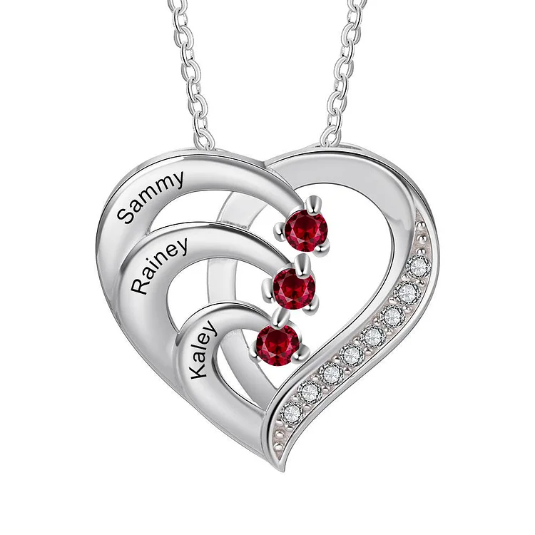 Heart Necklace Personalized Ruby Birthstone Necklace Birthday Gifts for Wife Mom