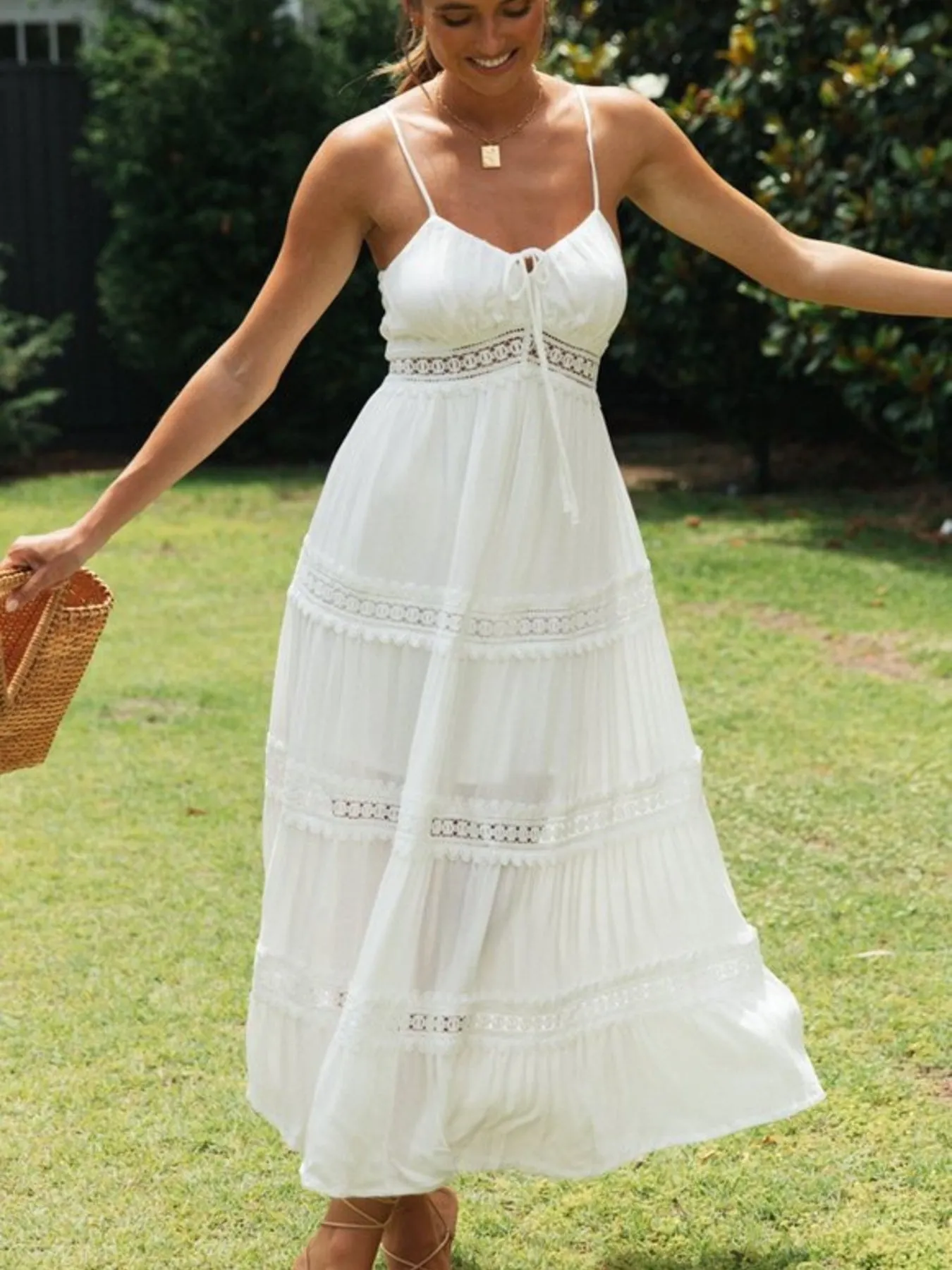 Lace Trimmed Tiered Midi Cami Dress mysite idetrend