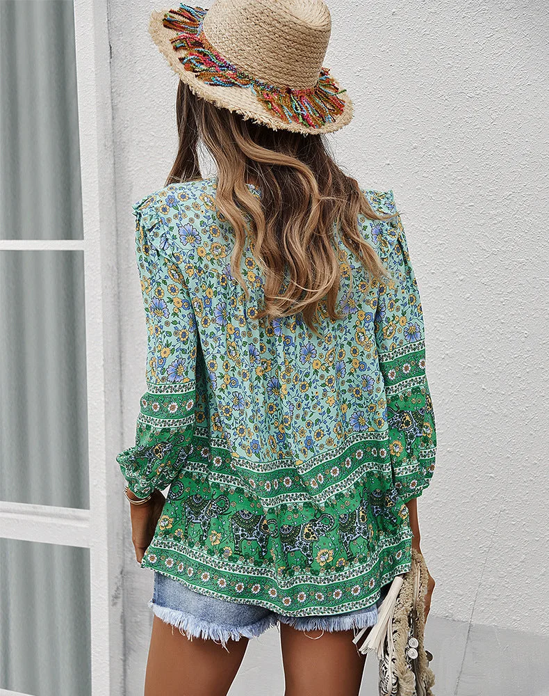 Women's Simian Style Lace-Up Loose Blouses