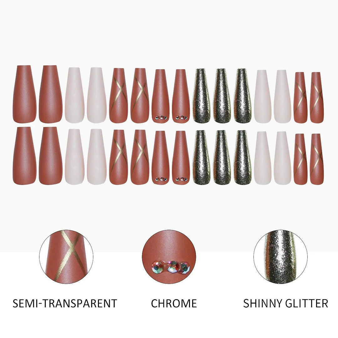 24/30Pcs Pink Leopard Designs False Nails French Long Coffin Artificial Fake Nail Fashion Full Cover Nail Art Tips Press on Nail