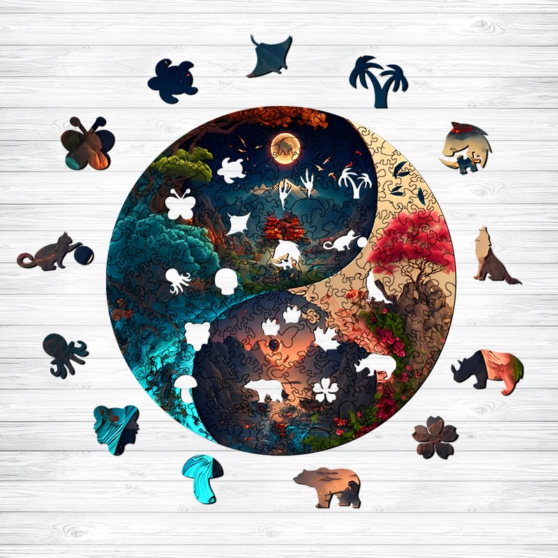 Jeffpuzzle™-Jeffpuzzle™Two Magical World Wooden Jigsaw Puzzle