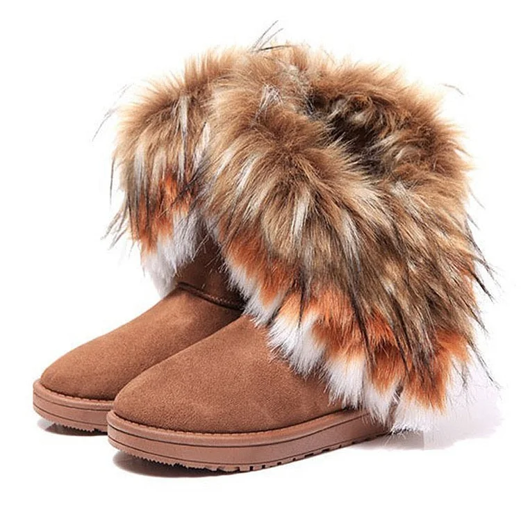 Women Fur Boots Ladies Winter Warm Ankle Boots Round-toe QueenFunky