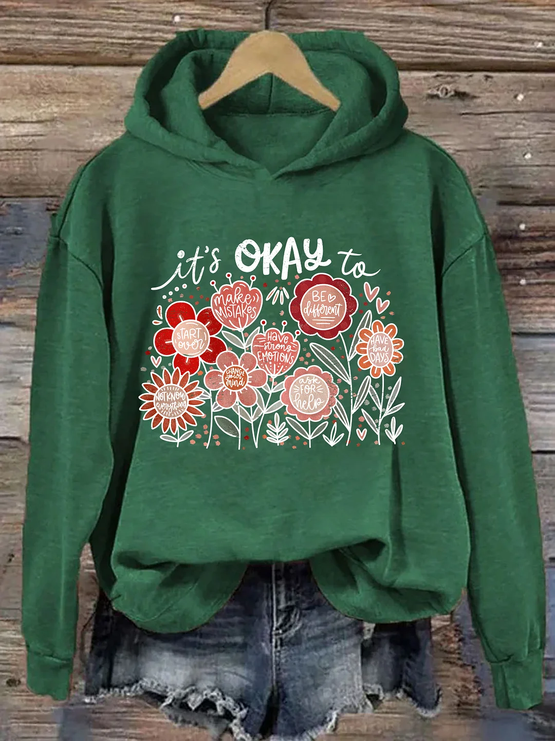 It's Okay To Boho Floral Hoodie