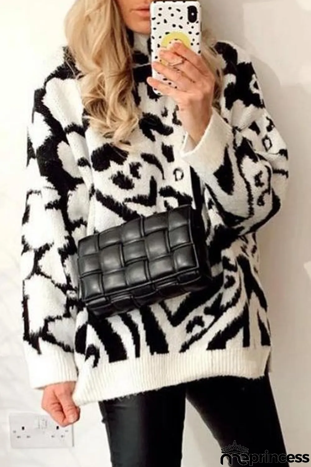 High Neck Irregular Pattern Sweater