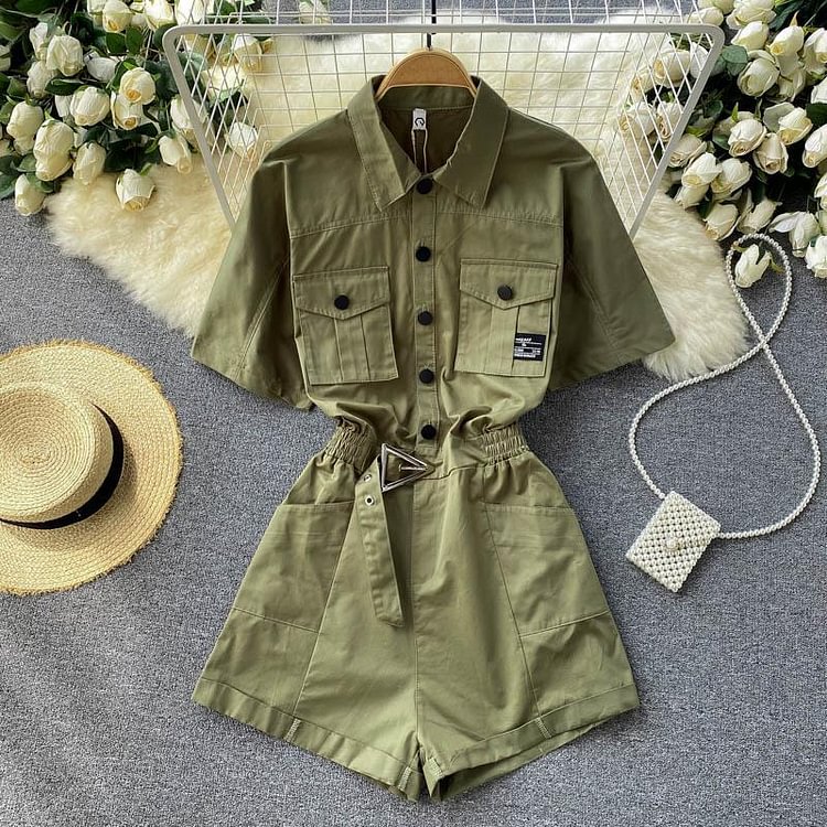Casual Solid Color Short Rompers P10612