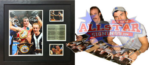 FRAMED JOE & ENZO CALZAGHE SIGNED 16x12 BOXING Photo Poster painting COA & PROOF WORLD CHAMPION