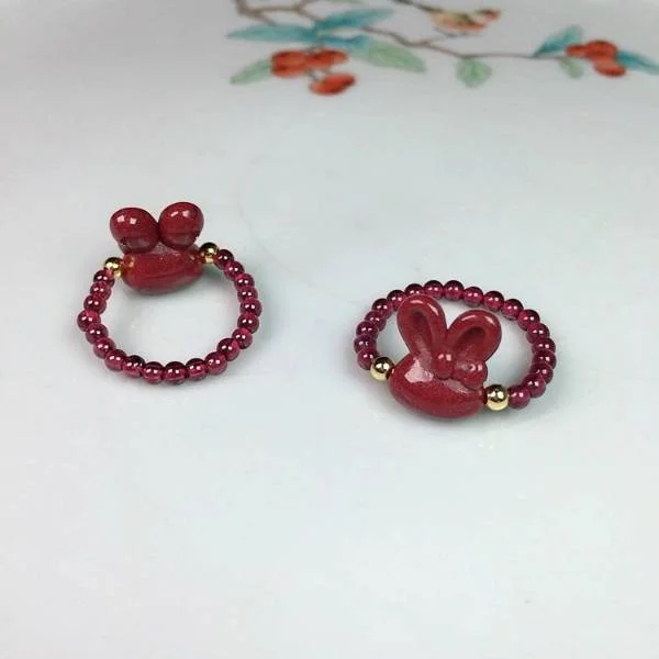 Natural Cinnabar Bunny Cute Ring