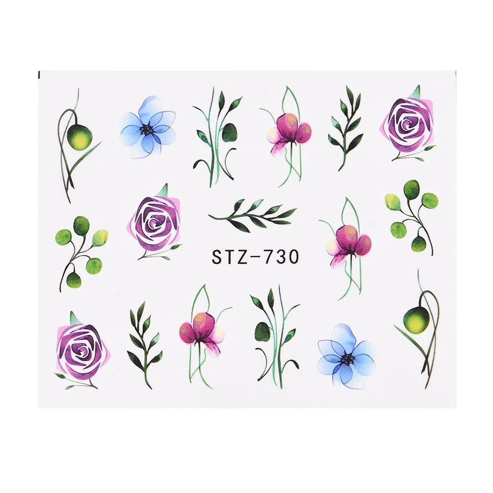Coloful Flower Leaf 3D Stickers on Nails Decoration Tattoo Water Decals Nail Sticker UV Gel Slider Manicure Wraps-Nail Inspo