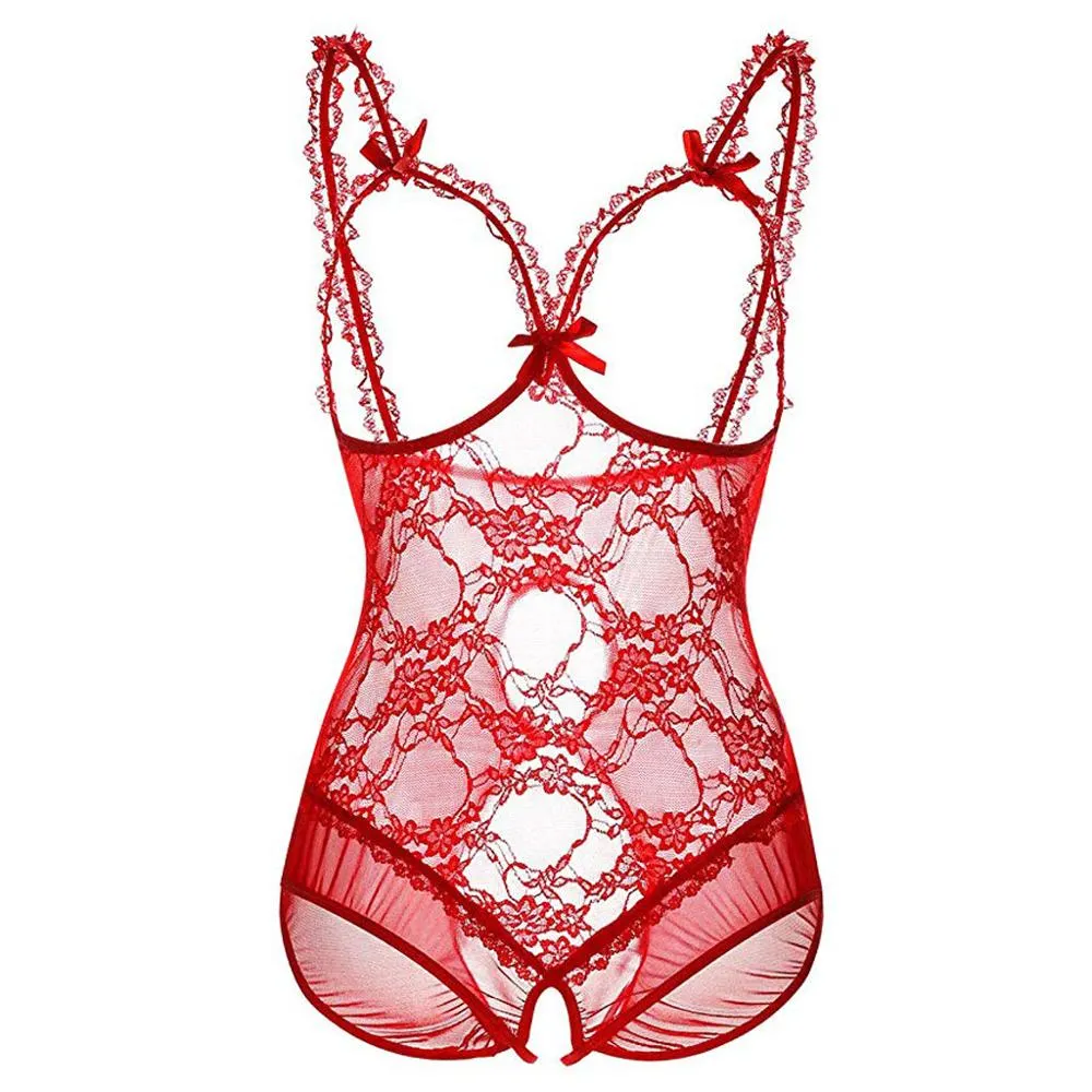 Fashion Sexy Women Exotic Apparel Attraction Hollow Out Lace Perspective With Silver Lingerie Ladies Underwear Plus Size 5 XL