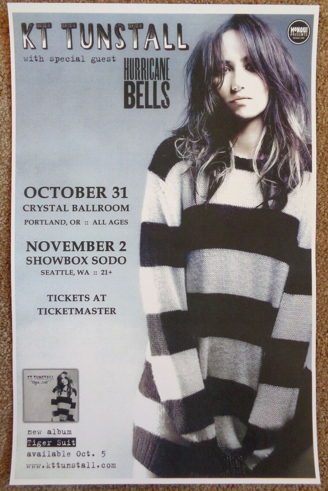 KT TUNSTALL 2010 Gig POSTER Portland Oregon & Seattle Washington Concert