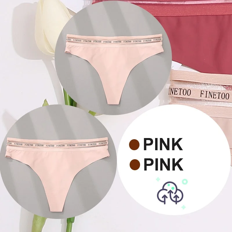 FINETOO 2PCS/Set Women Seamless G-string Panties M-XL Letter Soft Panties 7 Colors Patchwork Woman Underwear Thongs Lingerie