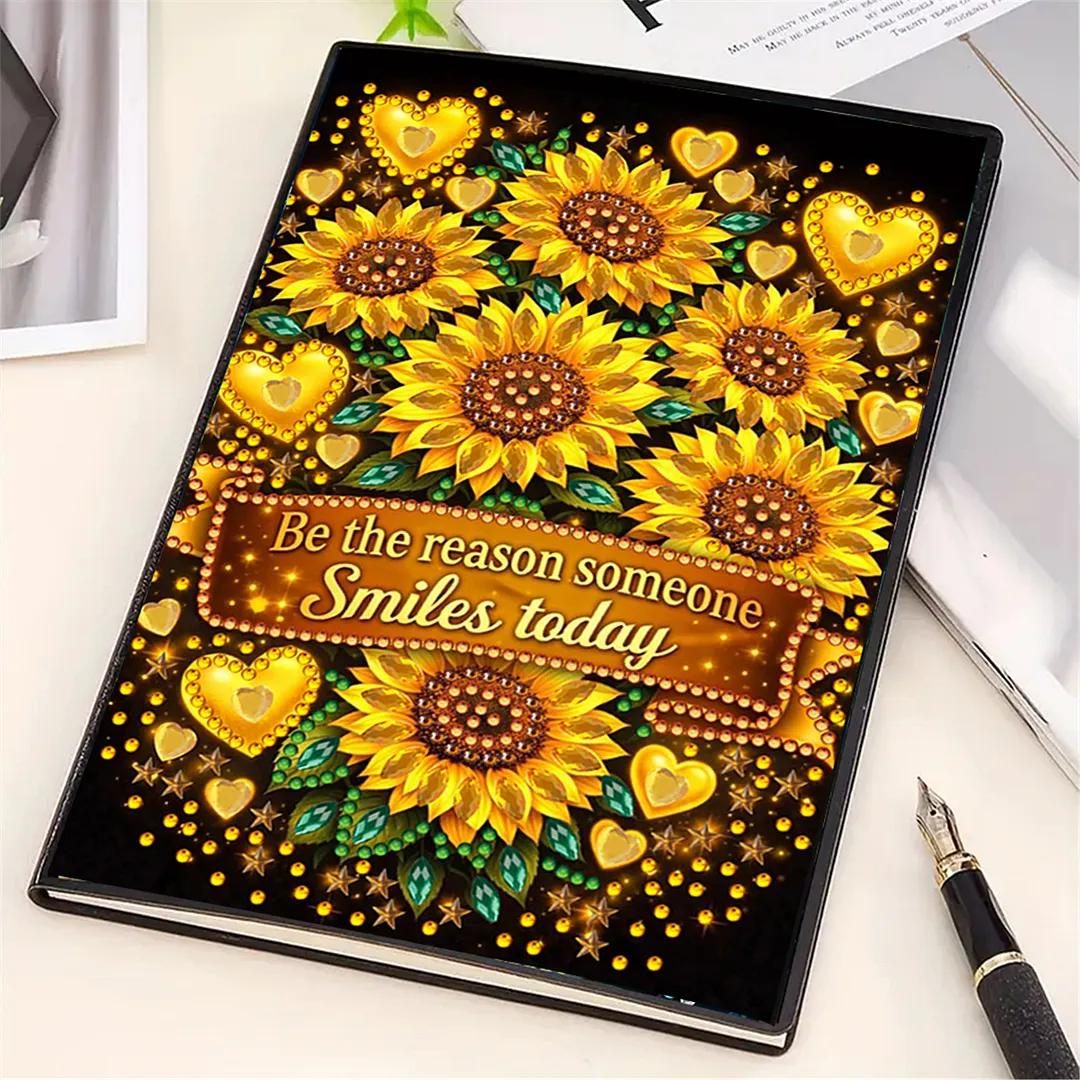 DIY Flower Diamond Painting Journals Notebooks 50 Pages A5 No Lines Special Shaped Diamond Art Kits for Beginners Craft Lovers and Artists (Sunflower)
