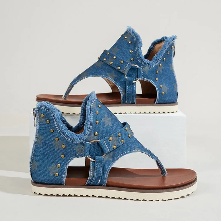 Daily Blue Rivet Flip-Flops Flat Sandals