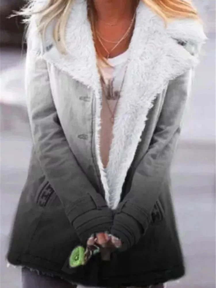 Ombre Thick Cashmere Fleece Long-Sleeve Cotton Jacket