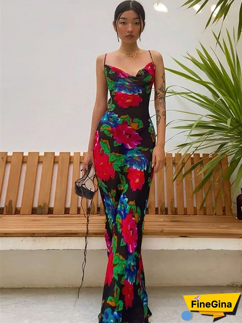 New Sexy Floral Suspenders Women's Black Dresses