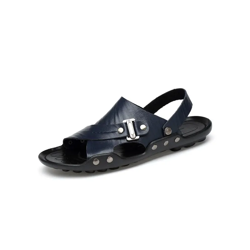 Nine o'clock 2021 Men's Sandals Trend Casual Male Slippers Summer Leather Flats Shoes Outdoor Anti-skid Wear-resisting Big Size