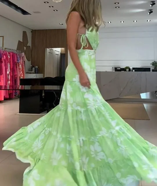 Sleeveless cropped maxi print dress