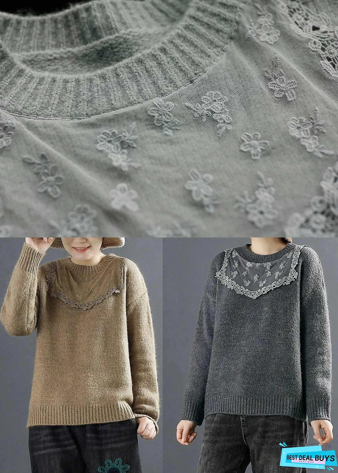 Women Coffee Top Patchwork Casual Sweaters