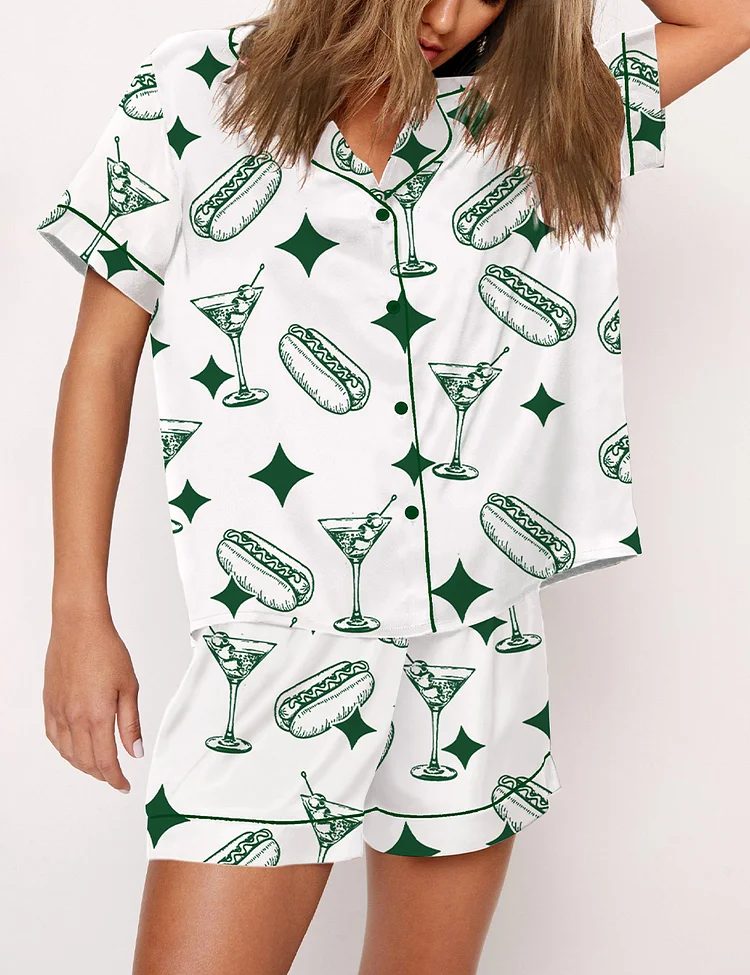 Women's Tinis And Weenies Dirty Martini Party Alcohol Print Pajama Set