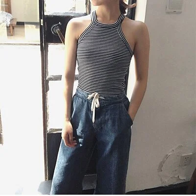 Basic Solid T shirts Women Slim Halter Neck Off-shoulder Camisole Tops Tees Summer Female Tanks Sleeveless