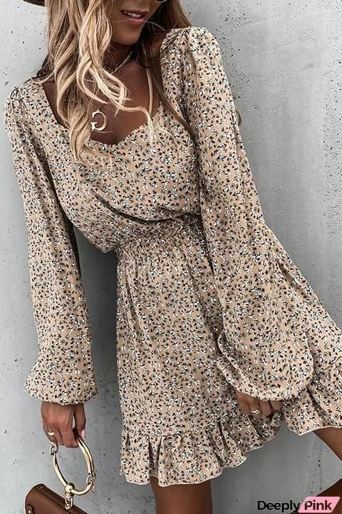 Floral Print Long Sleeve Mini Dress