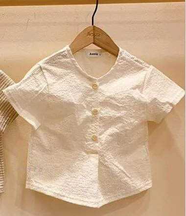 Korean Style 2020 Summer Toddlers Girls Cotton Shirts Ruffles Collar Puff Sleeve Baby Kids Tops Cute Blouses Infants Clothes