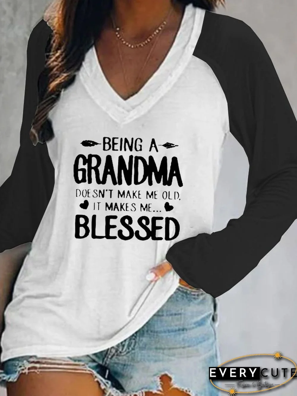 Casual Loosen Letter Printed V neck T-shirt