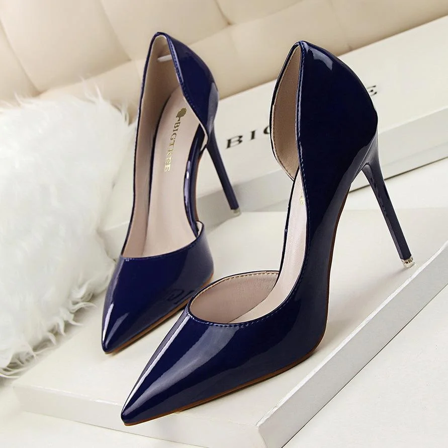 Fashion stiletto high-heeled patent leather shallow pointy sexy high-heeled shoes