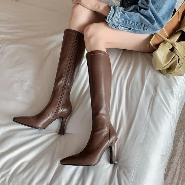 Chunky Pointy-Toe Boots Tall Heel