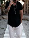 Men's Solid Color Cotton And Linen V Neck Casual Tee by Inlyline