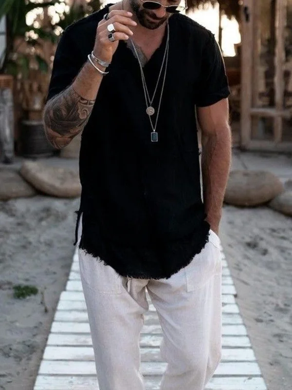 Linen V Neck Tee-inspireuse