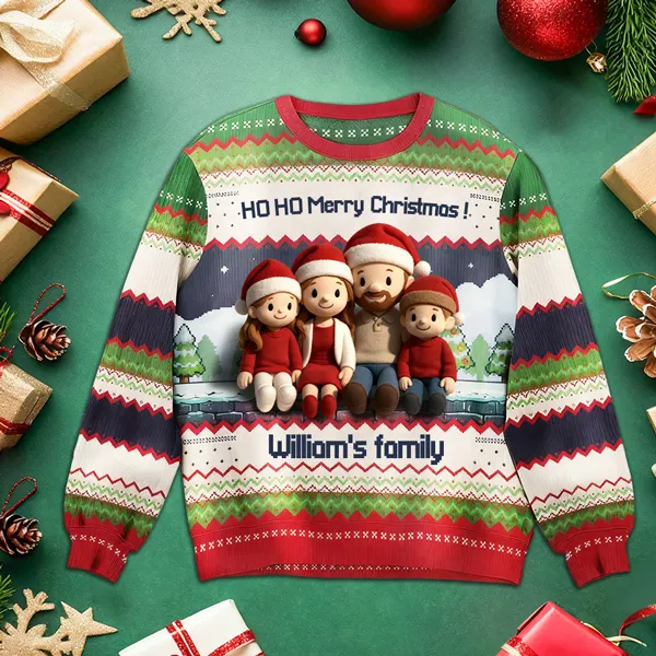 Custom Christmas Ugly Sweater &ndash; Personalized Face & Name Knit Jumper, Funny Holiday Gift For Family For Lover