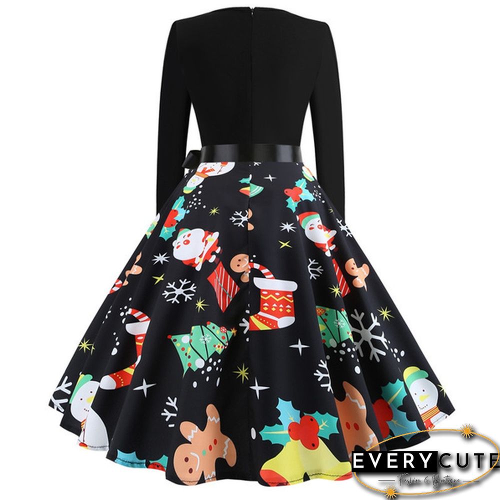 6 Styles Fashion Lady Autumn and Winter Xmas Clothes Christmas Costume Casual Long Sleeve Halloween Print Party Dress Plus Size