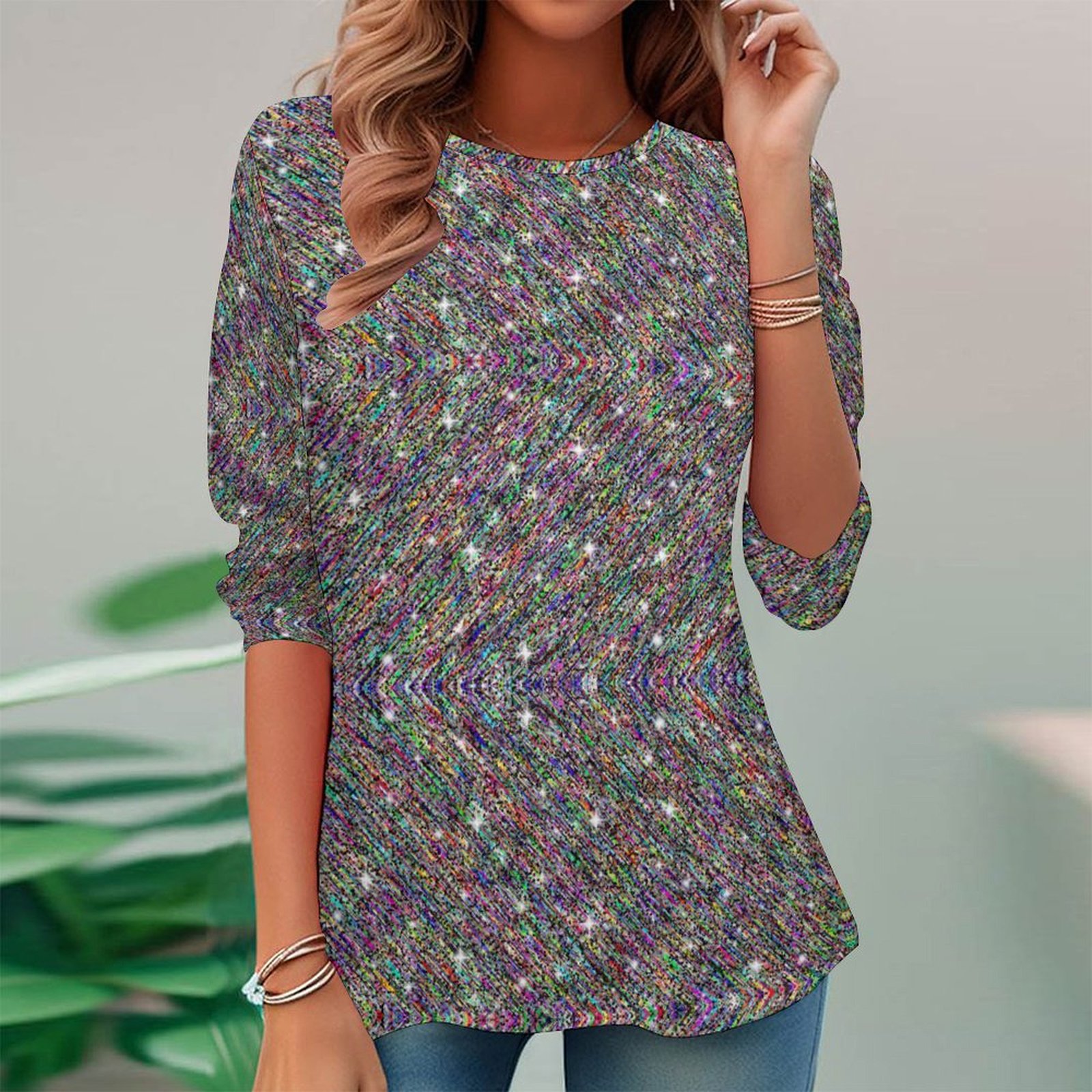 Women Long Sleeve V-neck Graphic Floral Printed Top