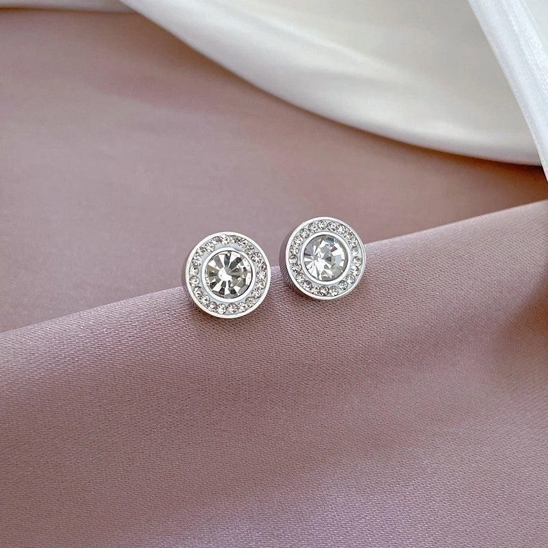 1 Pair Elegant Round Plating Inlay Titanium Steel Zircon Ear Studs