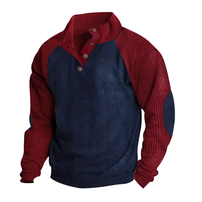 Men's Outdoor Raglan Sleeve Casual Stand Collar Loose Corduroy Sports Sweatshirt
