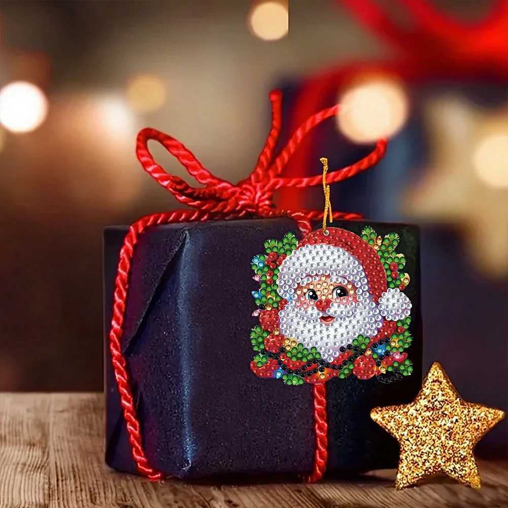 12Pcs Xmas Theme 2D Flat DIY Diamond Christmas Tree Pendant Wall Door Decoration