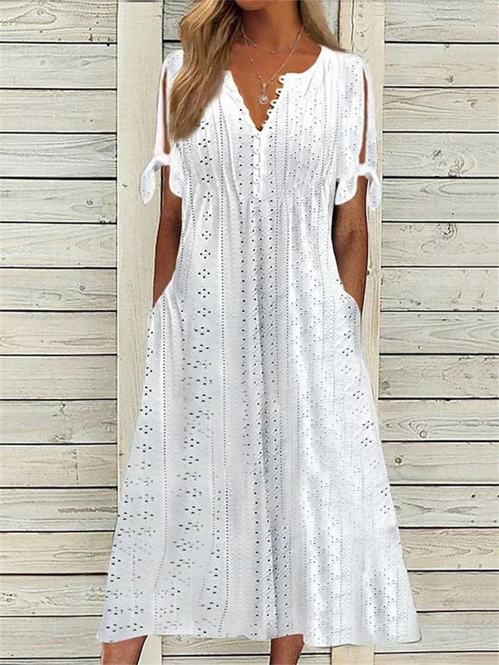  thdmladies V Neck Hollow Out Breathable Summer Leisure Dress for Women thedmladies
