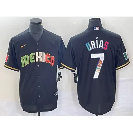 Men's Mexico Baseball #7 Julio Urias 2023 Black World Baseball With Patch Classic Stitched Jersey WE6Q