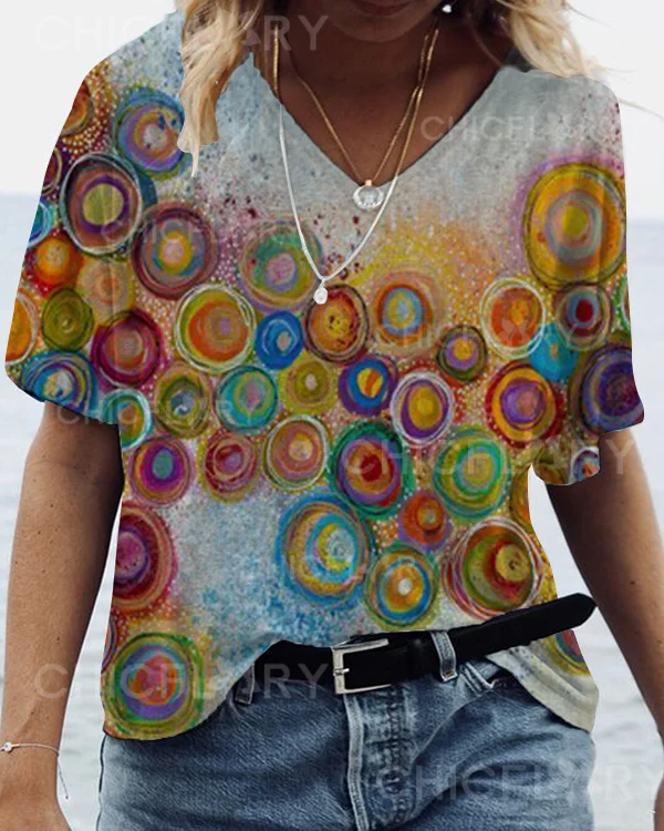 Casual V-Neck Short Sleeve Top