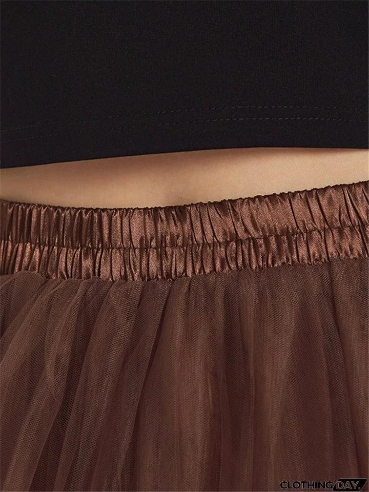 Casual Graceful Multiple Layers Solid Color Free Size Tulle Skirts