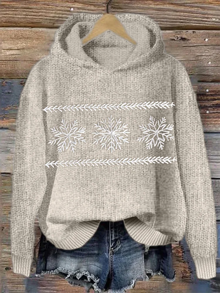 Snowflakes Embroidery Art Cozy Knit Hoodie