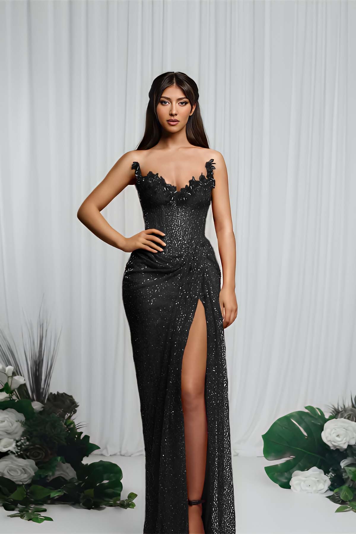 Hidais Strapless Sleeveless Mermaid Prom Dress With High Split Pleated